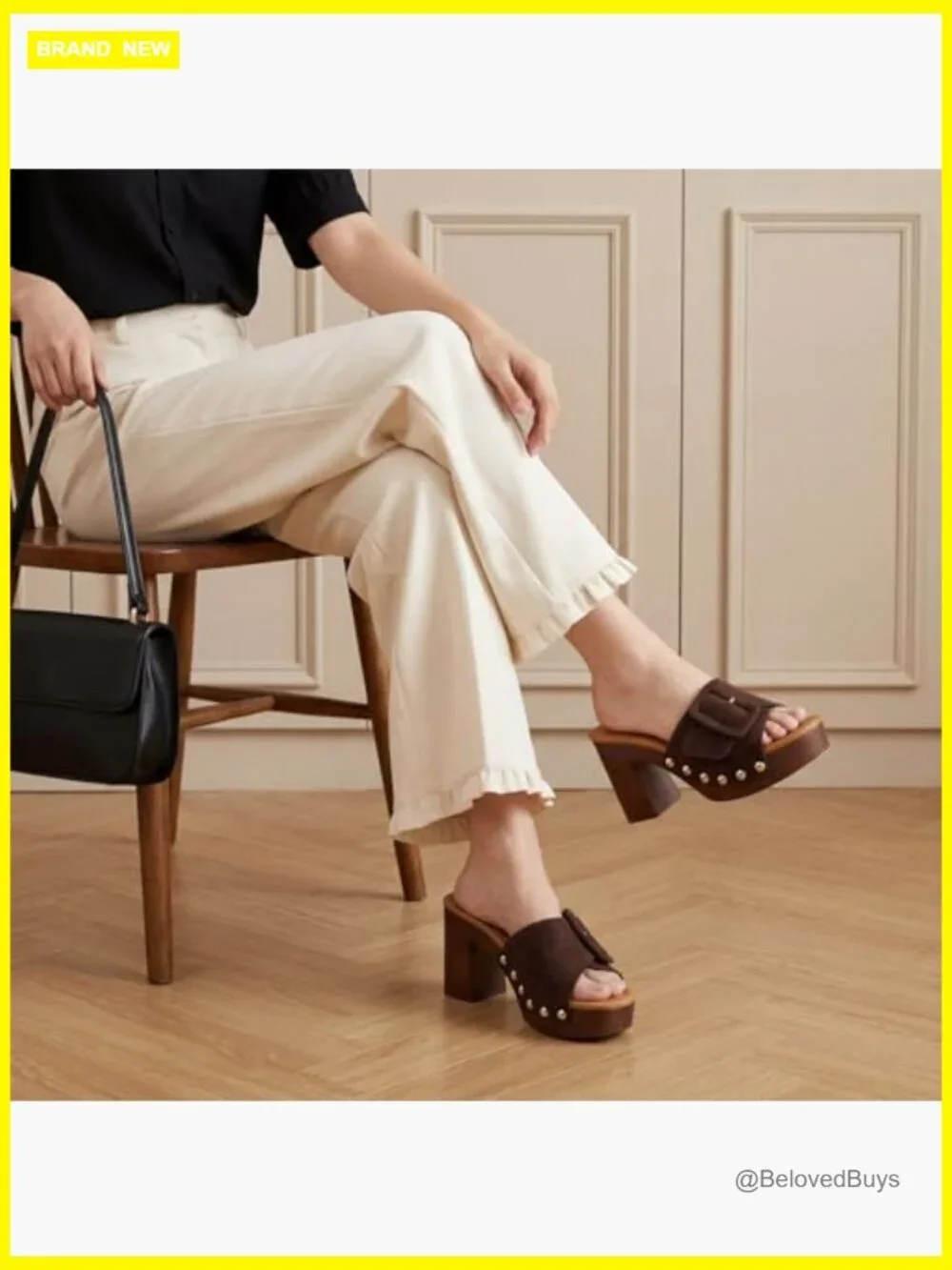 Women's Platform Chunky Heels Sandals Suede High Block Heeled Slide Mules